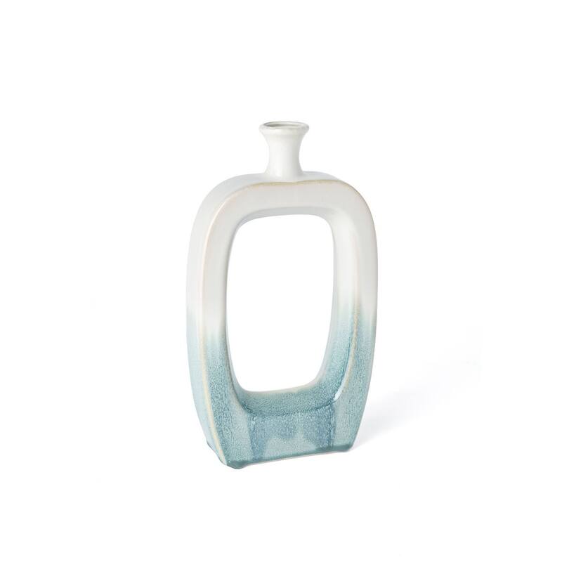14" Aqua And White Ombre Ceramic Table Vase - 8