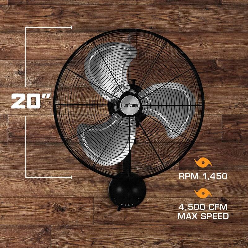 Hurricane 20 Inch Pro Commercial Grade Classic Oscillating Wall Mount Fan, Black