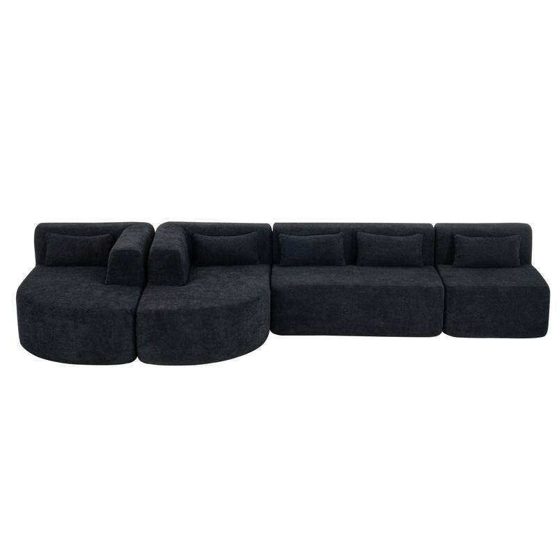 Free Combination Upholstered Sectional Sofa, Sofa Set with Curved Chaise Lounge, Large Floor Couch with Pillows