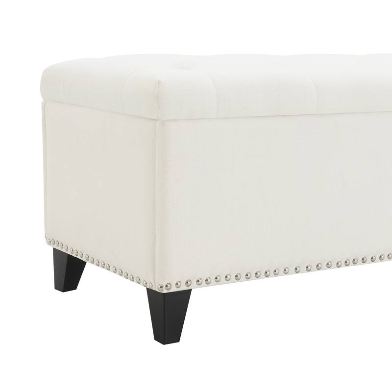 47.5" Storage Ottoman, Storage Bench with Safety Close Hinge, Linen Button-Tufted Ottoman for Living Room