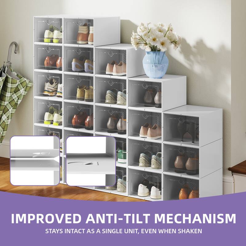 Moasis Shoe Organizer Box, 18/24 PCS Medium/ Large Shoe Storage Stackable Shoe Box Rack Containers Drawers