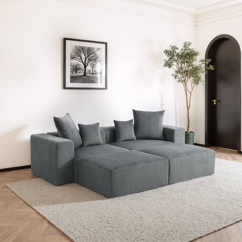 81"W No Assembly Corduroy Modular Sectional Sofa with Ottoman