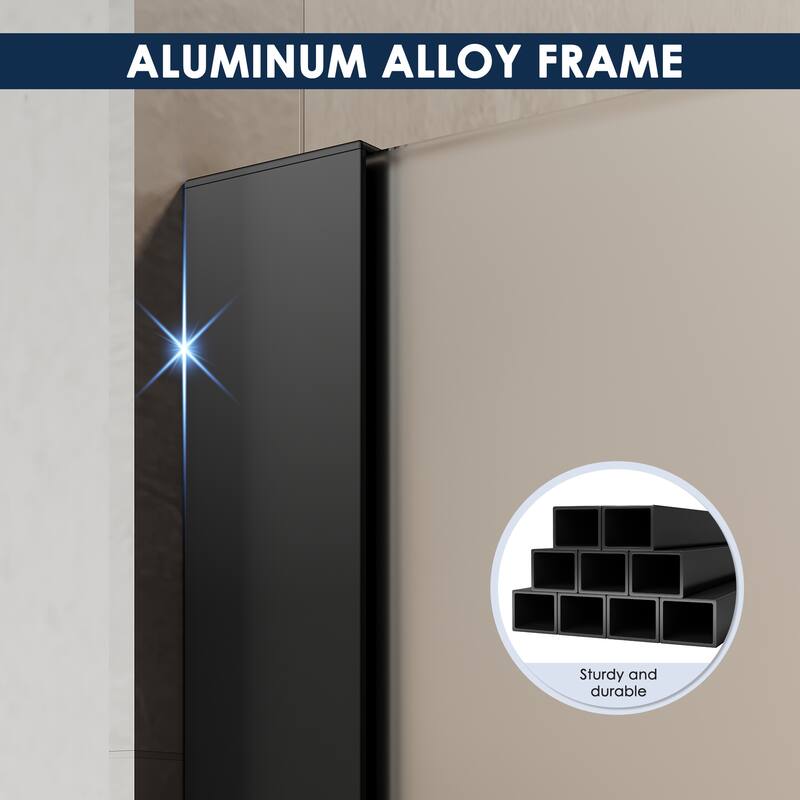 Elegant Frameless Fixed Glass Panel Shower Door 72inch High with 5/16inch Clear Tempered Glass Black Aluminum