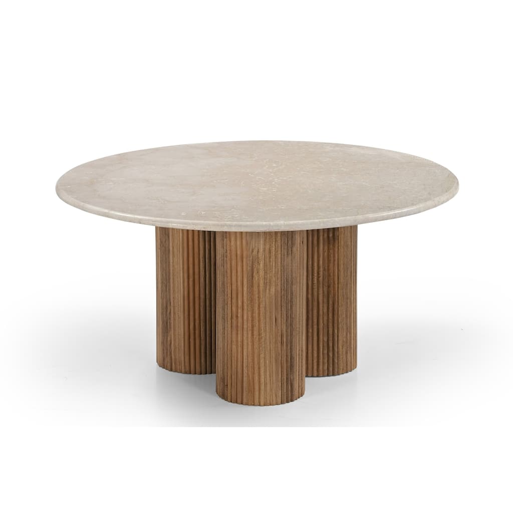 Modrest Hayden Modern Marble & Wood Round Coffee Table
