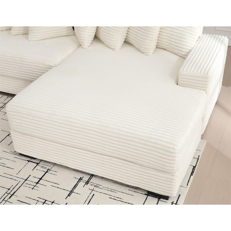 2-Piece Couches, Corduroy L-Shaped Sofa Chaise with 8 Throw Pillows