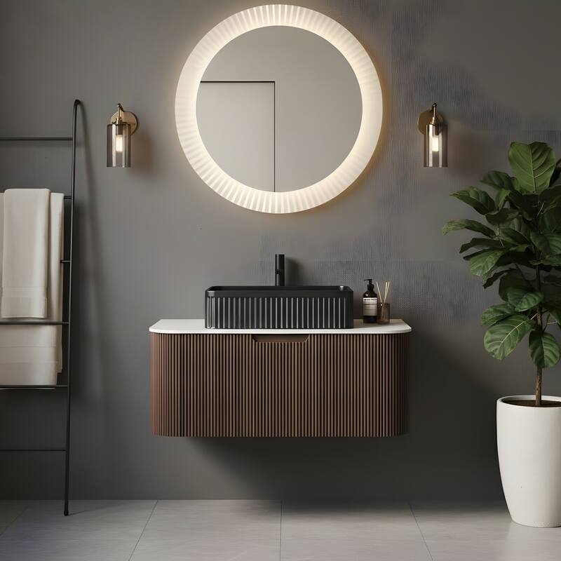 Wall Mounted Bathroom Vanity with Black Rectangular Ceramic Basin