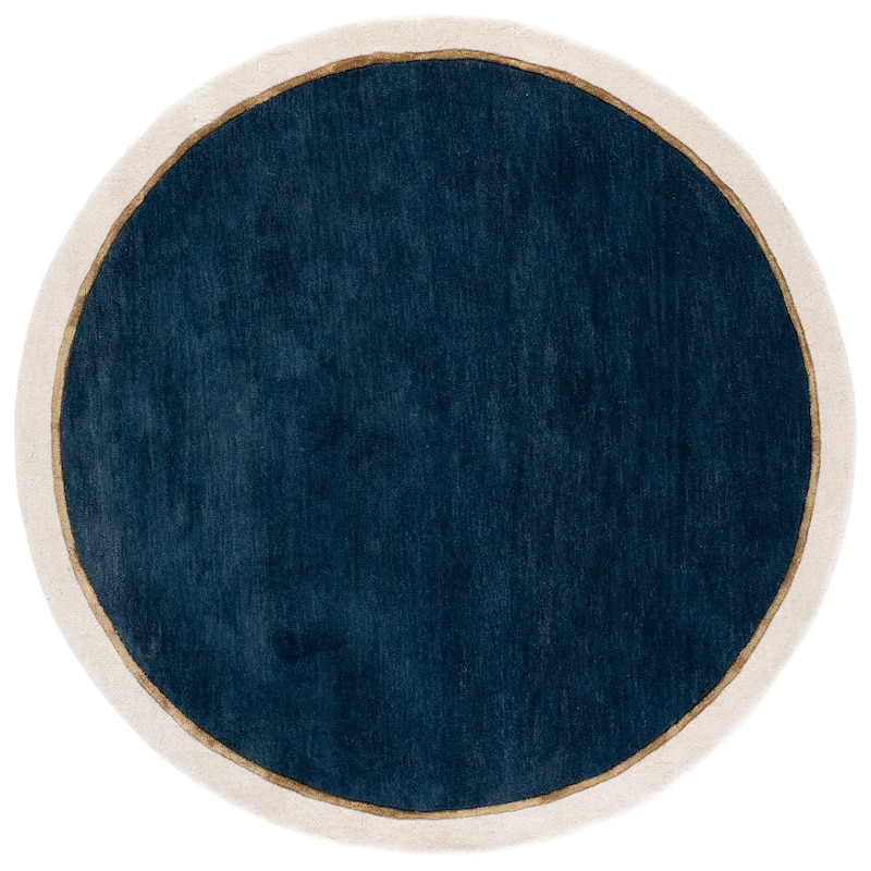 SAFAVIEH Handmade Fifth Avenue Abla Border Design Wool Rug - 6' Round - Blue