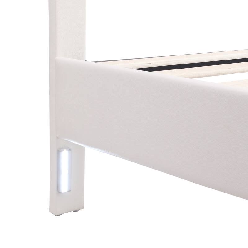 Upholstered Platform Bed with LED Lights and 2 Activated Night Lights