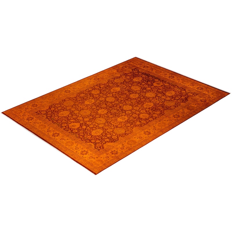 Overton Hand Knotted Wool Vintage Inspired Modern Contemporary Overdyed Orange Area Rug - 8' 10" x 12' 4"