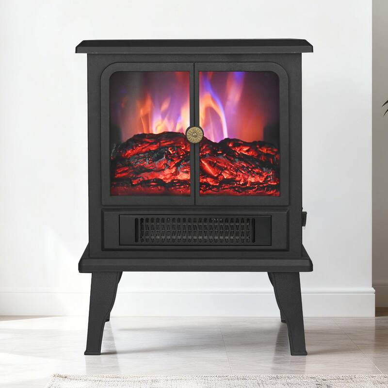 1500W Freestanding Electric Stove Fireplace Heater with Realistic Flame and Overheat protection - 14" L x 8.11" W x 18.9" H