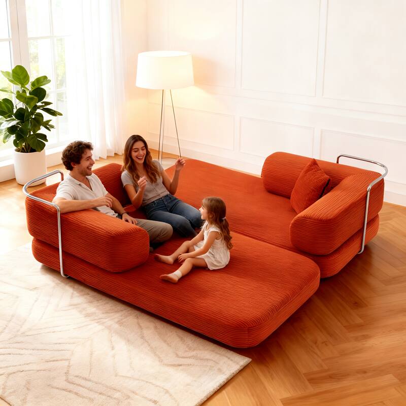 Modular Convertible Sofa Bed Floor Couch with Steel Frame, Simple Sofa Couch Lounge Sleeper Bed for Living Room