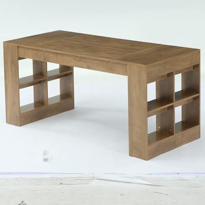 70.87-Inch Executive Desk with Storage Shelves, Wooden Large Office Computer Desk for Home Office