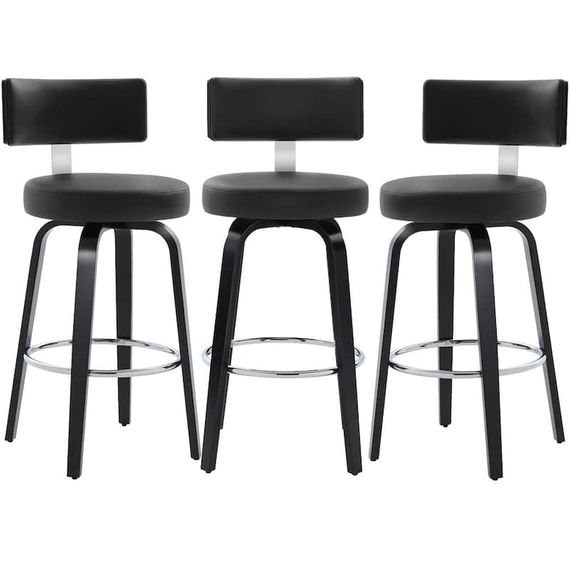 Upholstered Wood Swivel Bar/ Counter Stools, Set of 3