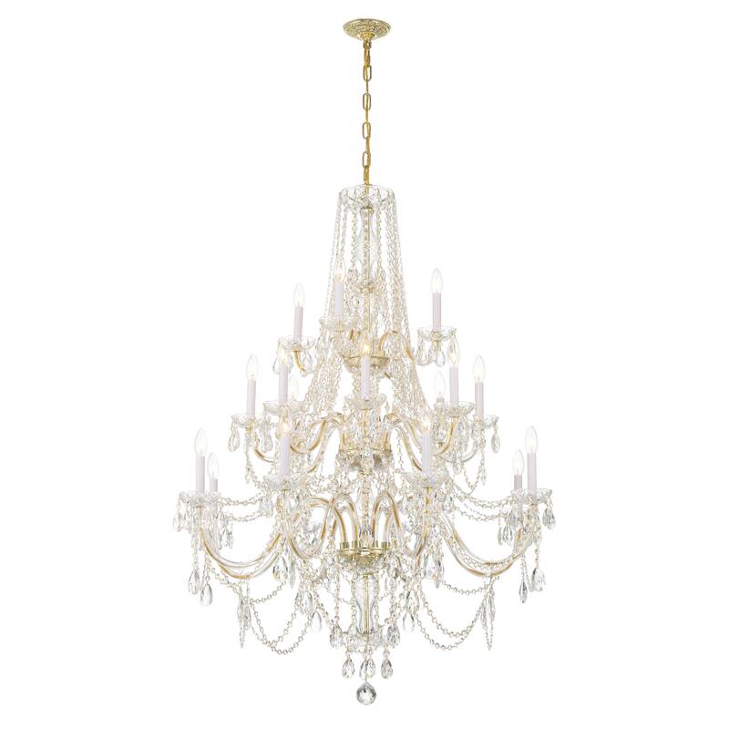 Traditional Crystal 20 Light Polished Brass Chandelier - 37"W x 52.5"H - 37"W x 52.5"H