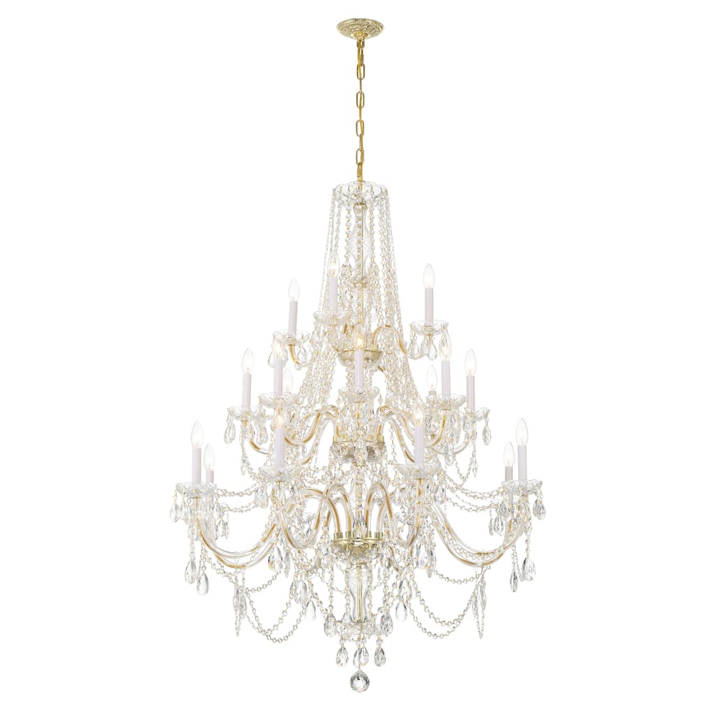 Traditional Crystal 20 Light Polished Brass Chandelier - 37"W x 52.5"H