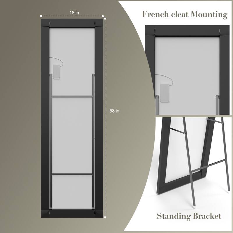 KIOTEE Aluminum Alloy Frame Led Lighted Tempered Glass Full Length Mirror With 3 Color Temperature & Brightness Adjustment