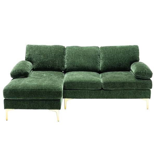 slide 2 of 10, L-shape Sectional Sofa Chenille 3 Seater Sofa Upholstered Lounge Chaise Green