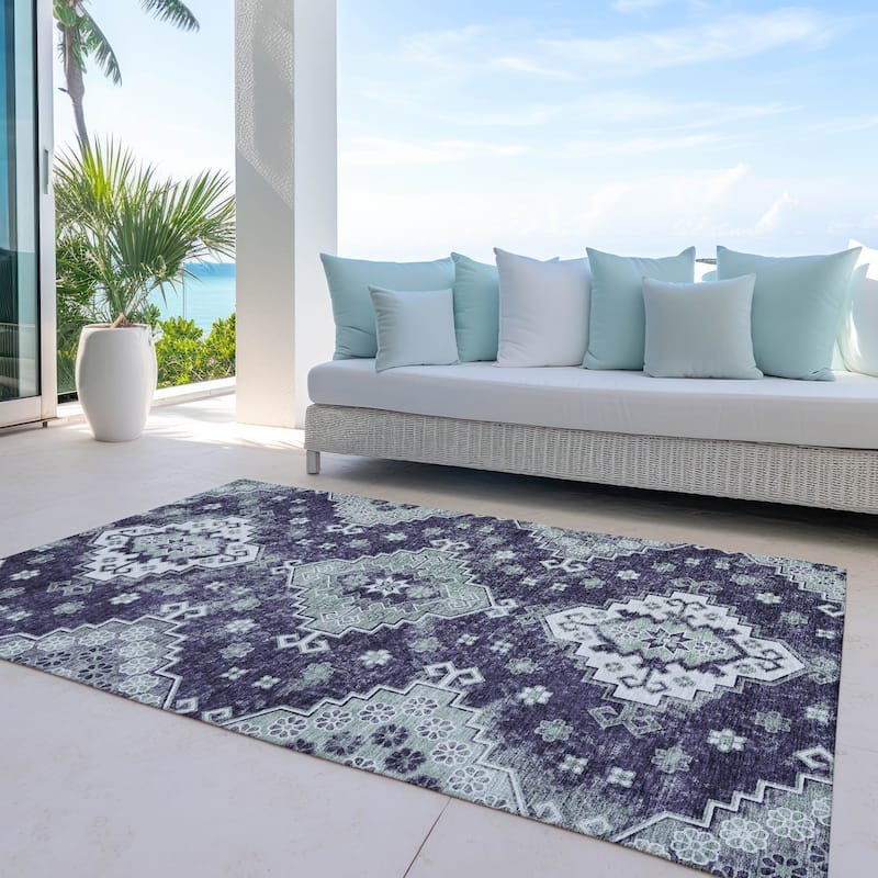 Machine Washable Indoor/ Outdoor Chantille Boho Tribal Rug - Purple - 10' x 14'