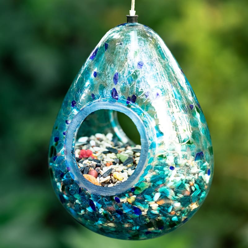 Glitzhome 6.75''H Glass Water Drop Hanging Dots Birdfeeder