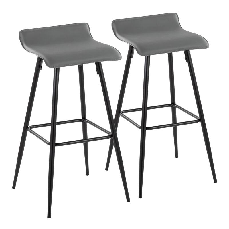 Ale 30" Contemporary Fixed-Height Bar Stool In Black Steel And Grey Faux Leather By Lumisource - Set Of 2
