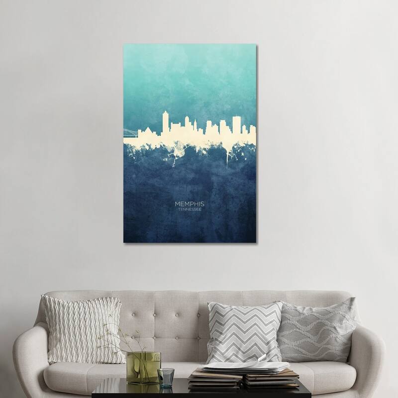 iCanvas "Memphis Tennessee Skyline Navy Cyan" by Michael Tompsett Canvas Print - 48x32x1.5