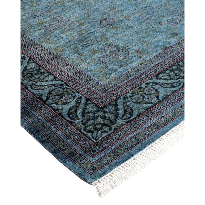 Overton Hand Knotted Wool Vintage Inspired Modern Contemporary Overdyed Blue Area Rug - 4' 2" x 6' 2"