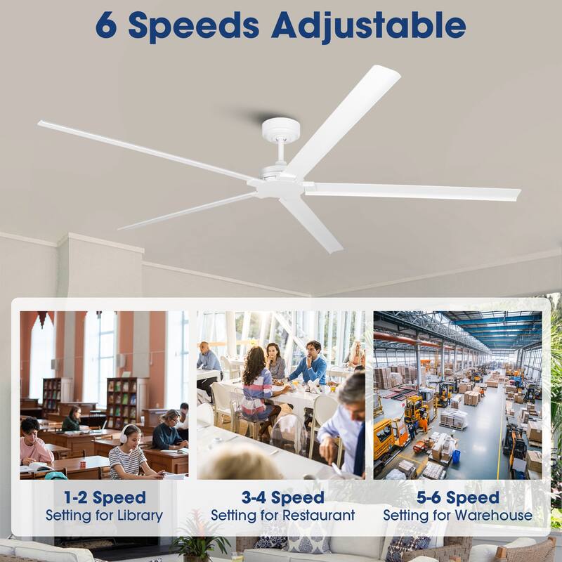 72" Modern White Waterproof Wet Outdoor Large Aluminum Ceiling Fan with Remote
