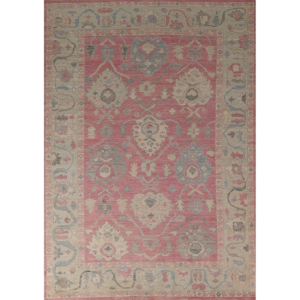Pink Oushak Vegetable Dye Area Rug Handmade Wool Carpet - 6'0"x 8'8"