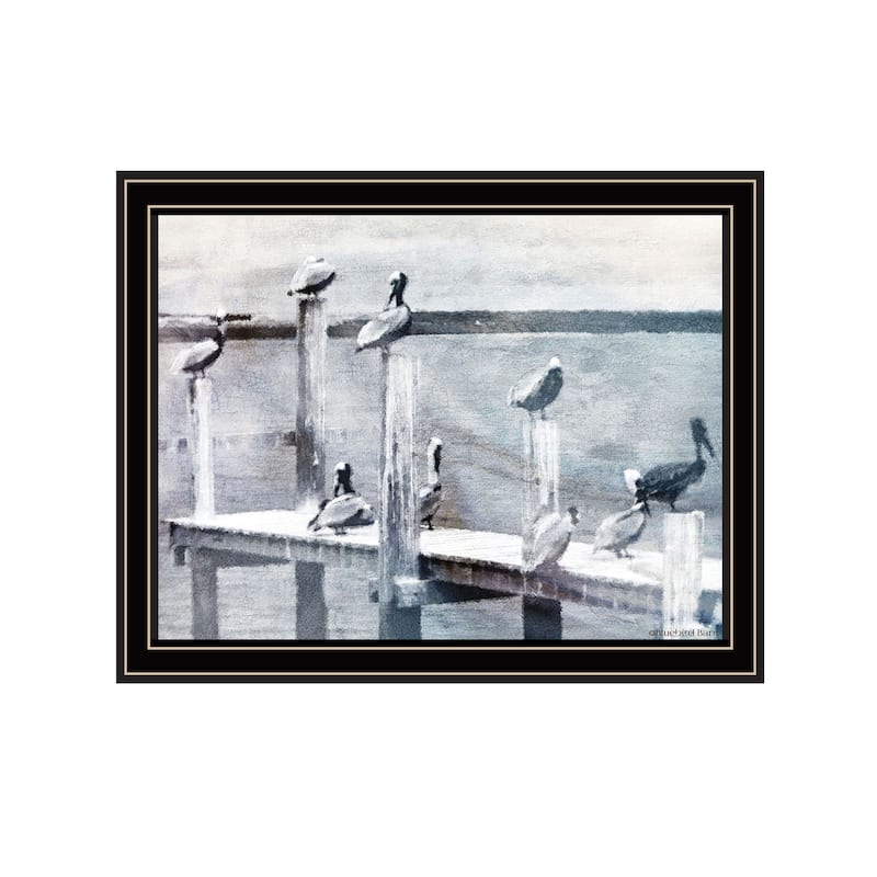 TrendyDecor4U Contemporary "Birds on the Pier" Framed Print Wall Art - Black
