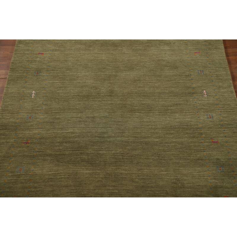 Hand Knotted Oriental 100% Wool Carpet Tribal Tribal Green Gabbeh Area Rug - 7' 7'' X 4' 11''