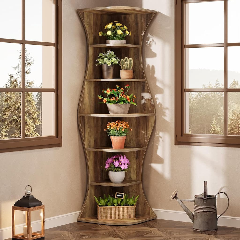 73.2" Tall Corner Bookcase, Farmhouse 6-Tier Corner Shelf for Small Space