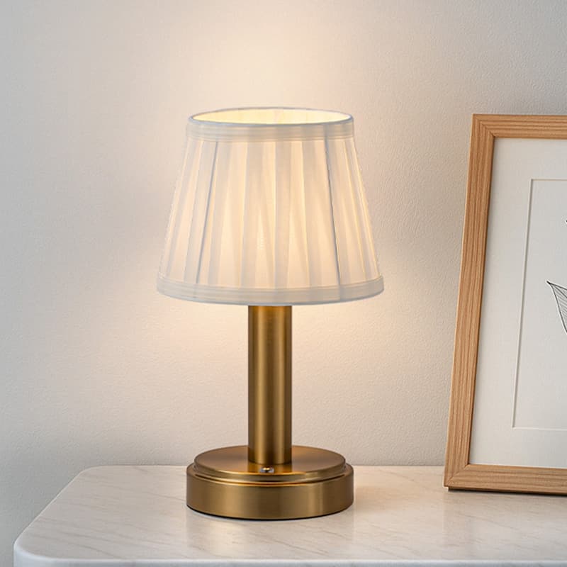 11'' Vintage Rechargeable Cordless LED Table Lamp Touch Control Mini Desk Lamp with Fabric Shade for Bedroom Living Room(2 Pack)