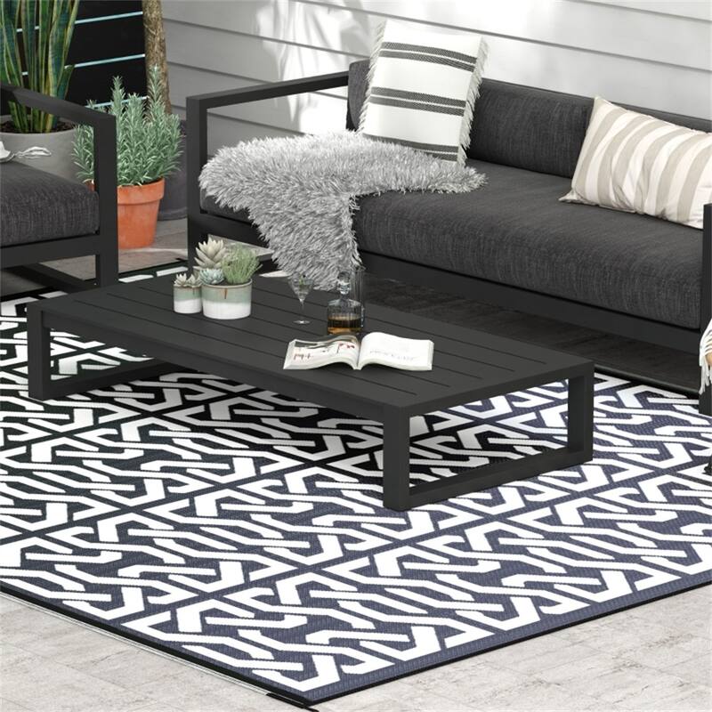 Black & White Chain Pattern Outdoor Rug Waterproof, Foldable Reversible, Portable Picnic Camping, Beach Mat with Carry Bag