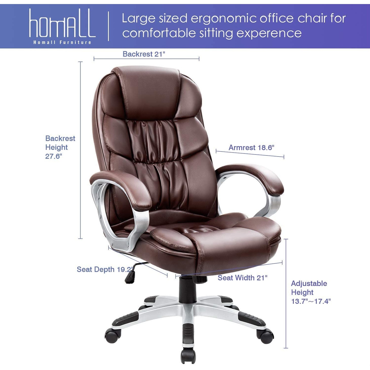 PU Leather Home Office Chair Mid-Back Swivel Ergonomic Computer Desk Task Chair 