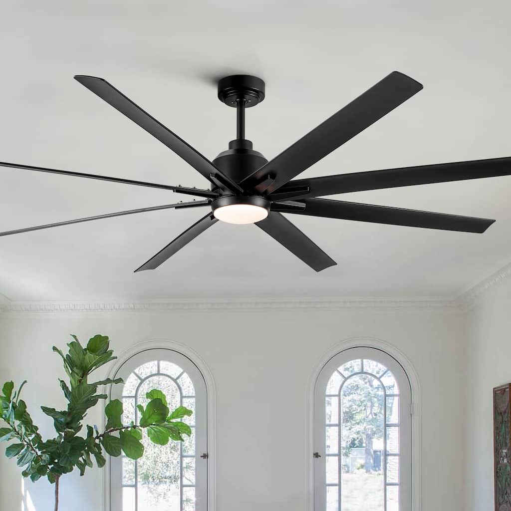 72 in. LED Indoor Matte Black Large Ceiling Fan with Light and Remote Control - 72 Inches