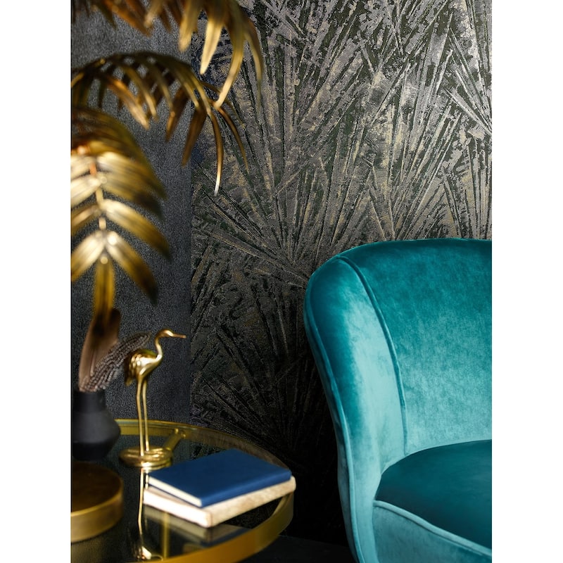 Galerie Wallcoverings Air Collection Fan Palm Textured Metallic Wallpaper Roll