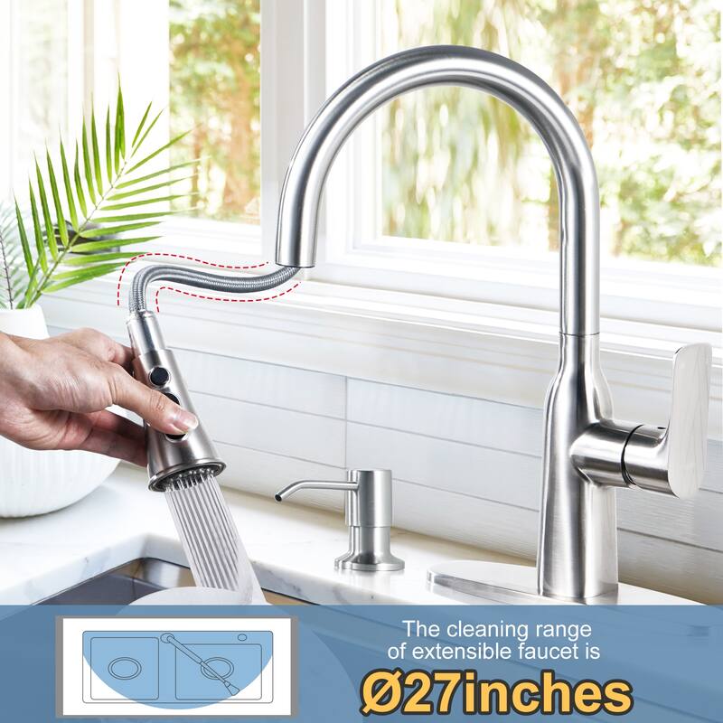 WOWOW Pull-Down Sprayer Kitchen Faucet with Soap Dispenser