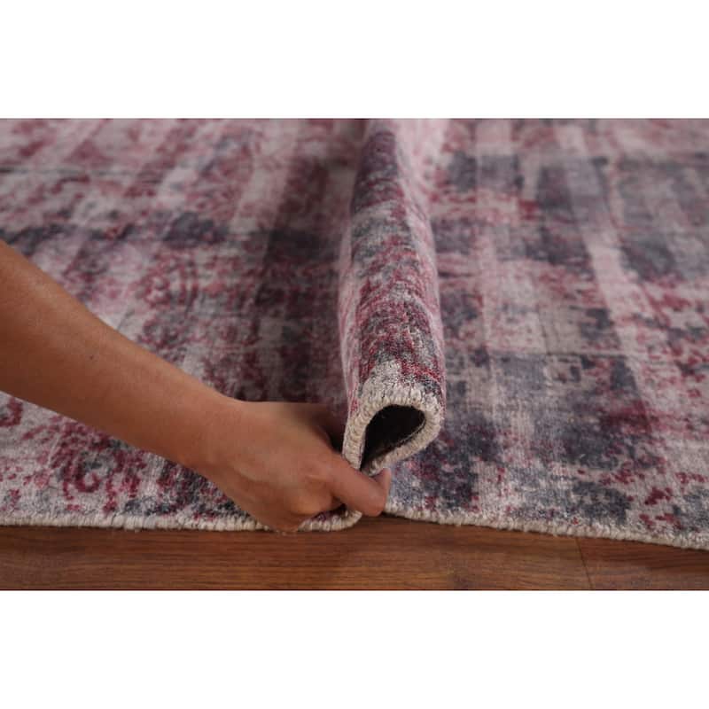 All-Over Red Gray Abstract Indian Area Rug Hand-Knotted Wool Carpet - 7'11"x 9'9"