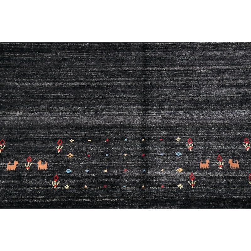 Hand Knotted Oriental Viscose Silk Carpet Tribal Animal Pictorial Greys & Charcoal Gabbeh Area Rug - 11' 8'' X 8' 9''