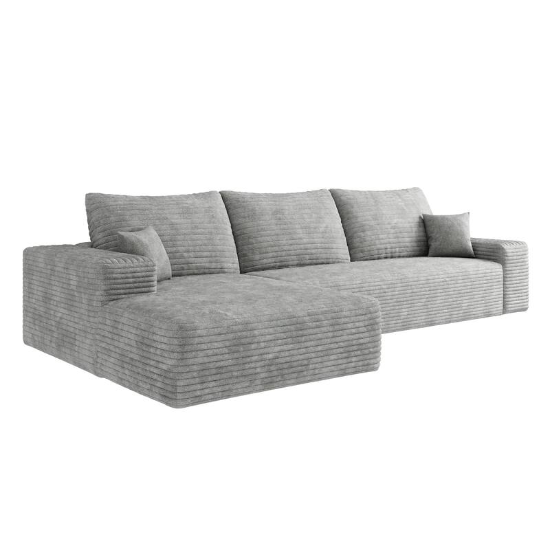 Cloud Sectional Couch with L-Shaped Chaise, Modular 3 Seat Corner Sectional Sofa, Corduroy Upholstered Sleeper Sofa