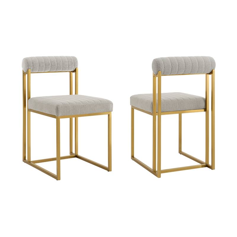 HomeRoots Set of Two Gray And Gold Upholstered Polyester Open Back Dining Side Chairs