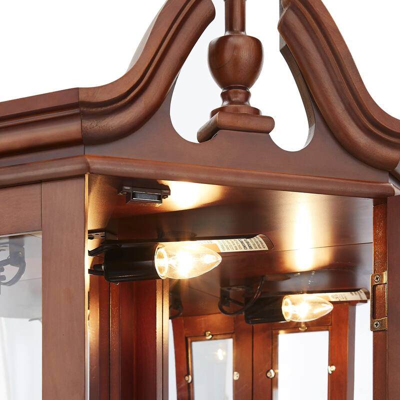 Lighted Curio Cabinet with Mirrored Back, Wooden Corner Display Cabinet, China Cabinet with Glass Doors ＆ Adjustable Shelves