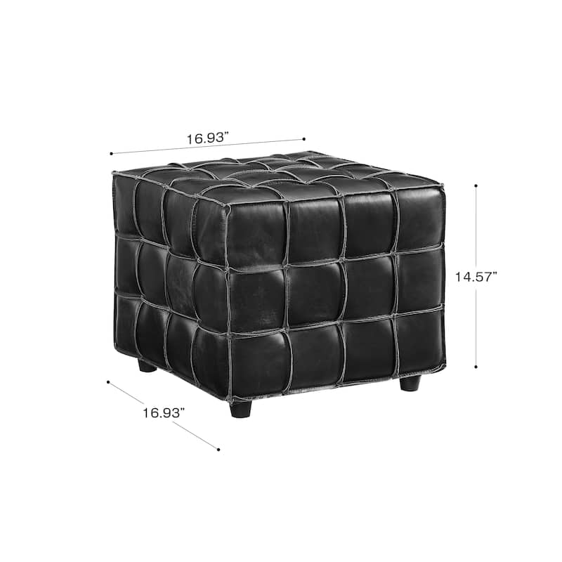 Art Leon Top Grain Leather Square Pouf Ottoman