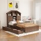 preview thumbnail 6 of 69, Wooden platform bed with house shaped storage headboard and drawers