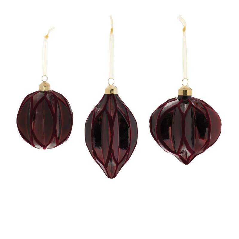 Velvet Glass Christmas Ornaments - 5" - Burgundy Red - 6ct