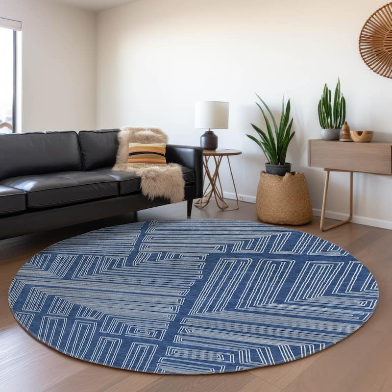 Premium Washable Super Soft Mid Century Modern Mayfield Rug - Navy - 8' x 8'