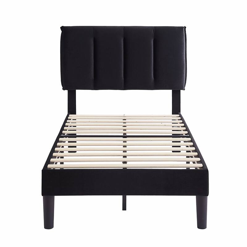Javlergo Velvet Upholstered Platform Bed Frame with Adjustable Headboard