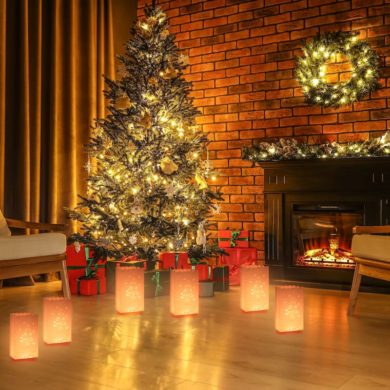 White Paper Luminary Bags, 10Pcs Christmas Flame Resistant Candle Bags
