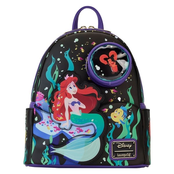 disney little mermaid mini backpacks The Ursula Lair Glow Backpack The front pockets zipper pull is shaped like Flounder! Loungefly Disney Little Mermaid Mini