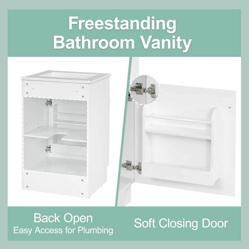 20" Bathroom Vanity with Sink, Storage Cabinet w/Soft Closing Doors and Drawers, Adjustable Shelf, Floor Freestanding Vanities